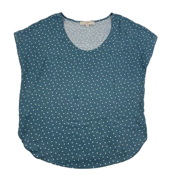LOFT Women's Sz S Blue White Polka Dot Blouse Top Shirt Multi Fabric Rayon Poly - Picture 1 of 8